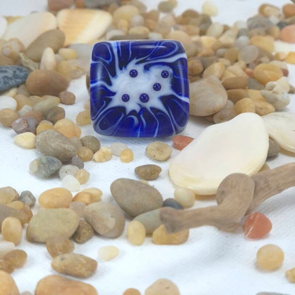 Glastop L - vierkant - donkerblauw/wit met reliëf