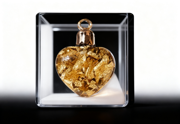 fiole d'or en coeur + chaine