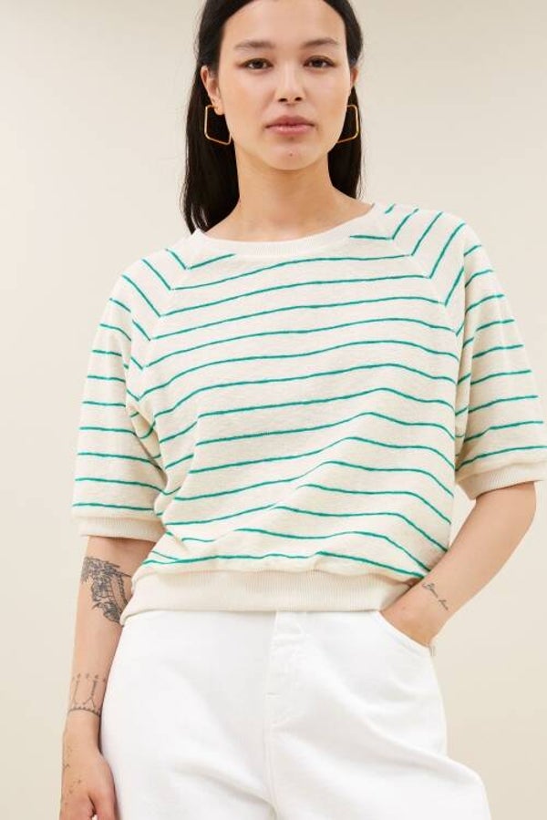 By Bar NEVA Slub Top (Green Lake Stripe)