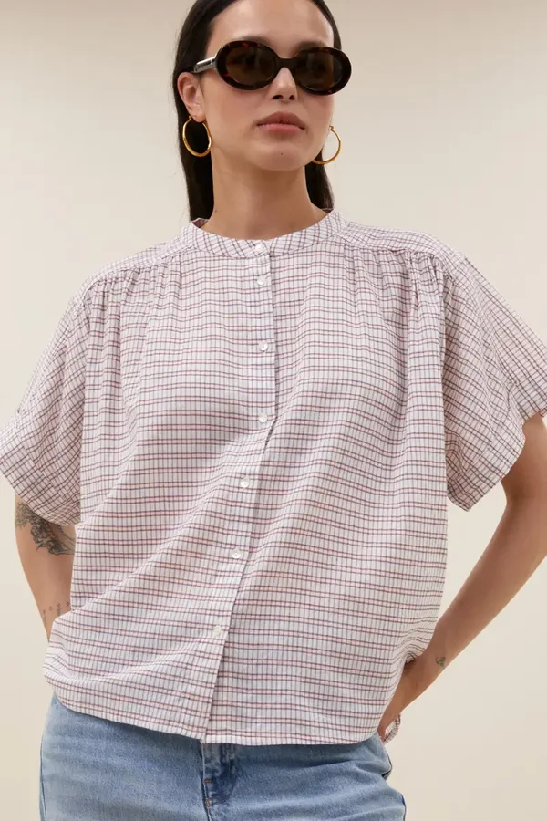 By Bar Blouse ALEX CHECK (White small check)