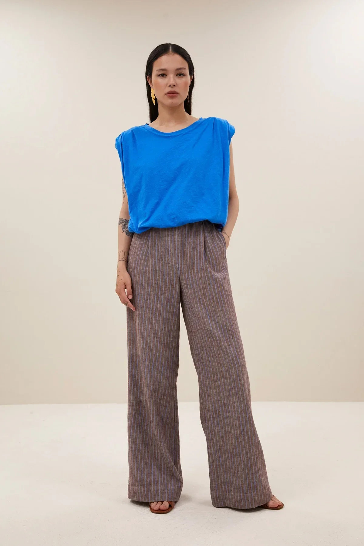 By Bar BENJI MELANGE Stripe pants (Coffee stripe)