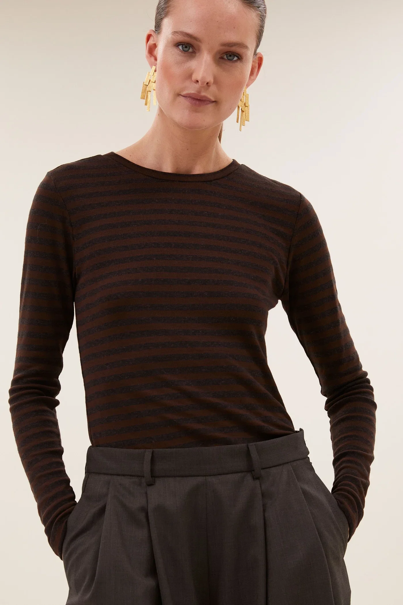 By Bar Basaic longsleeve melange stripe top ( Coffee bean)