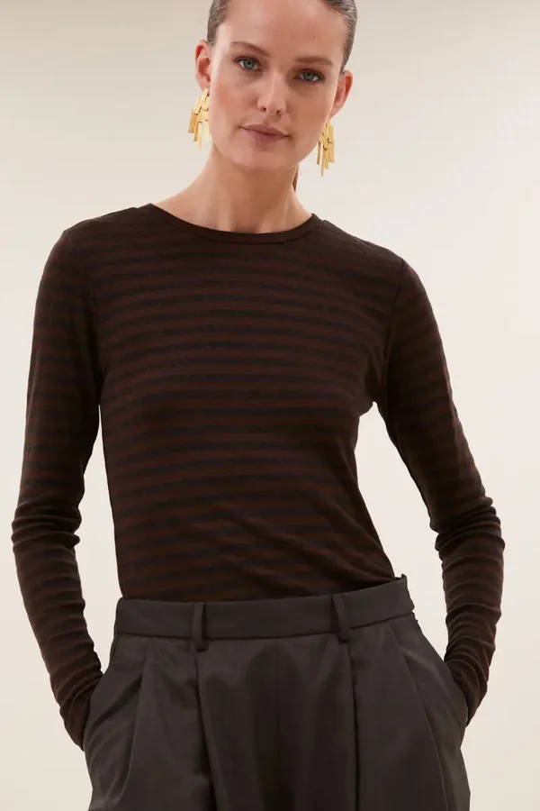 By Bar Basaic longsleeve melange stripe top ( Coffee bean)