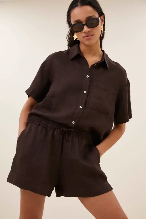 By Bar Blouse MARA Linen (Espresso)