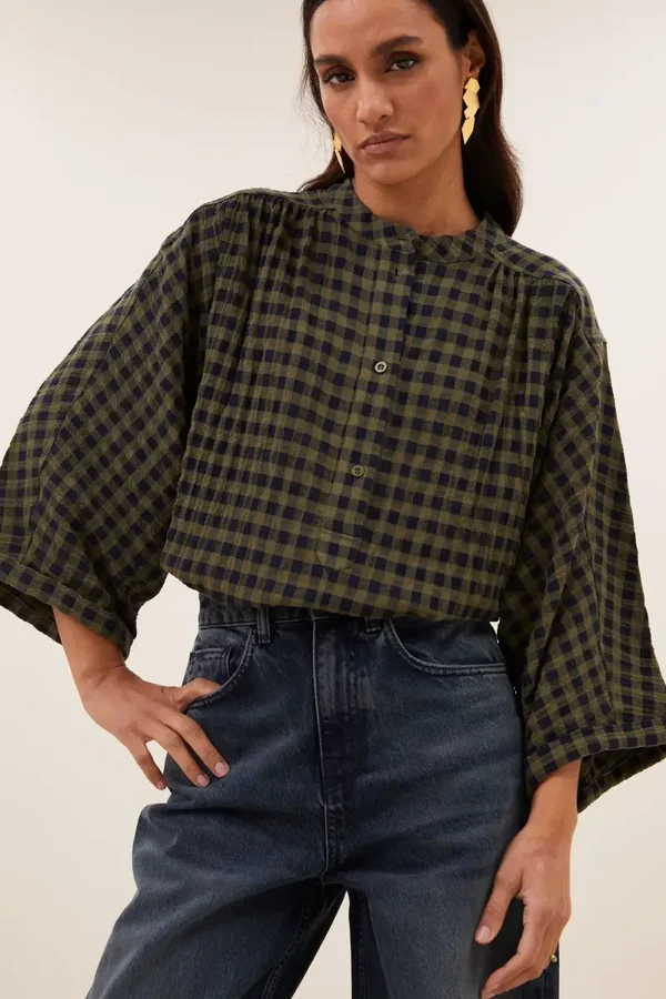 By Bar Blouse JESS (Olive check)