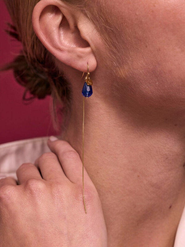 Ellen beekmans Lange facet drops oorbellen (Cobalt)