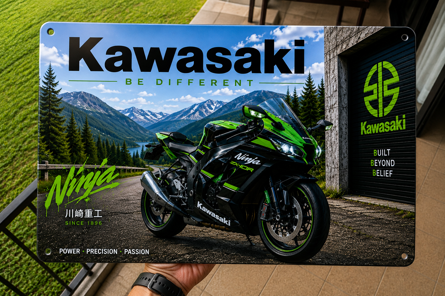 Plaque décorative – Passion Moto Verte