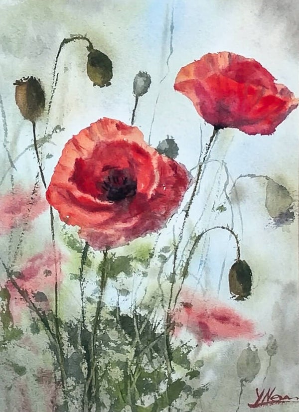 Aquarellbild - Mohnblumen