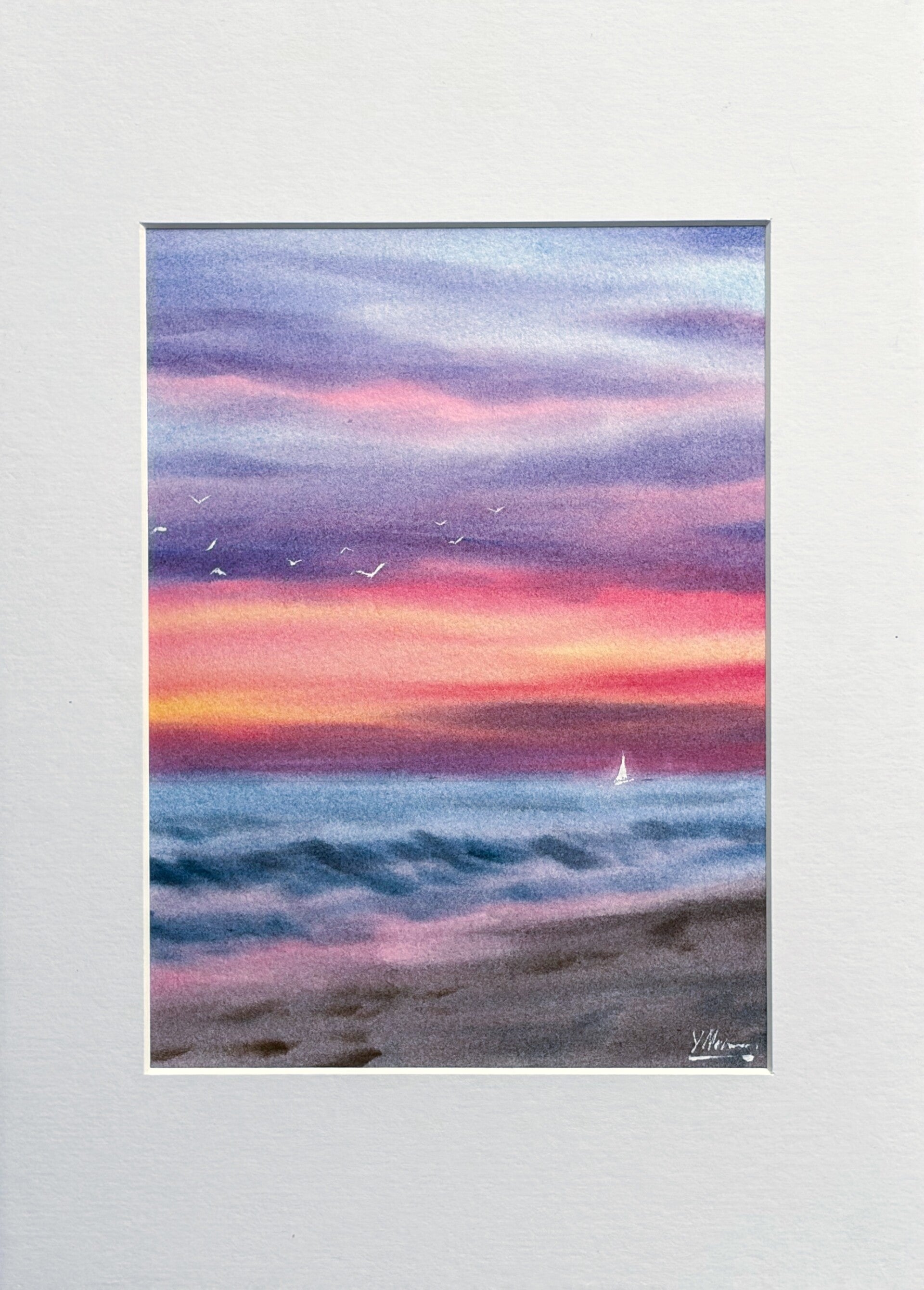 Aquarellbild - Rosa Horizon
