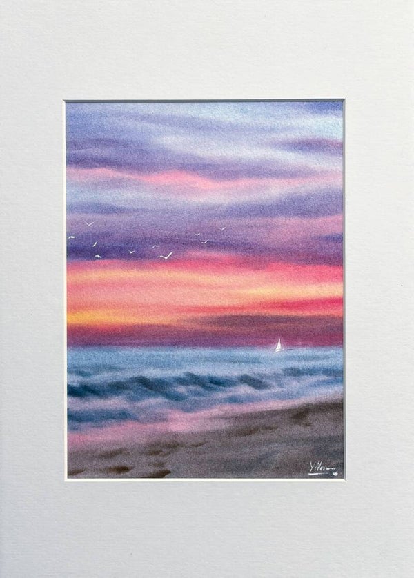 Aquarellbild - Rosa Horizon