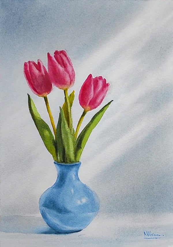 Aquarellbild - Zarte Frühlingsgrüße