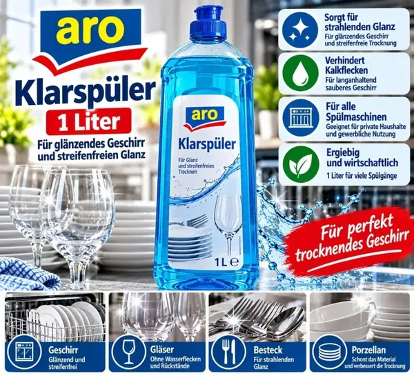 ARO Klarspüler 1 Liter – Klarspülmittel für Geschirrspüler Spülmaschine