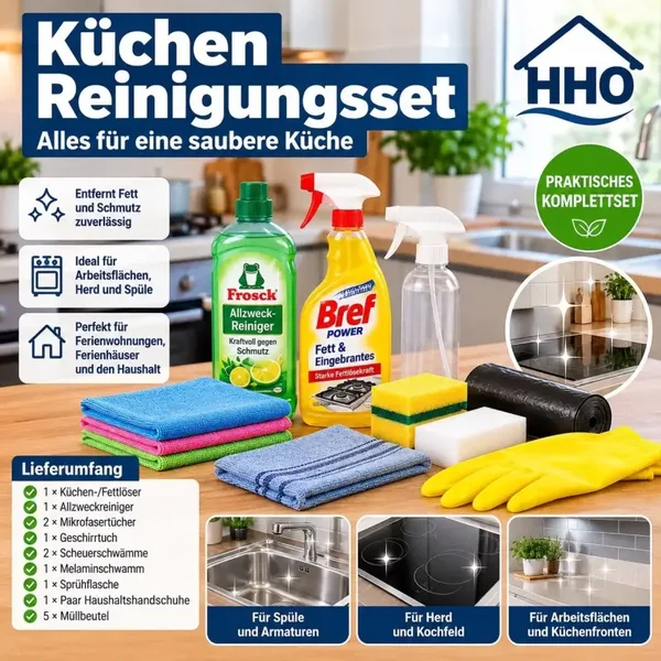 Küchen Reinigungsset Fettlöser Allzweckreiniger Schwämme Ferienwohnung Haus