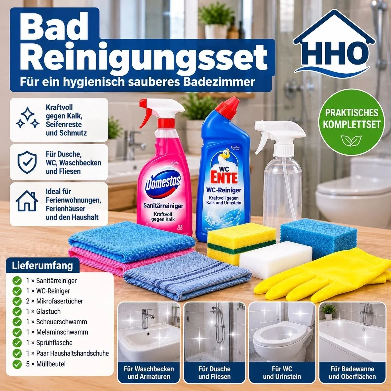 Bad Reinigungsset Badezimmer Sanitär WC Dusche Kalk Ferienwohnung Ferienhaus