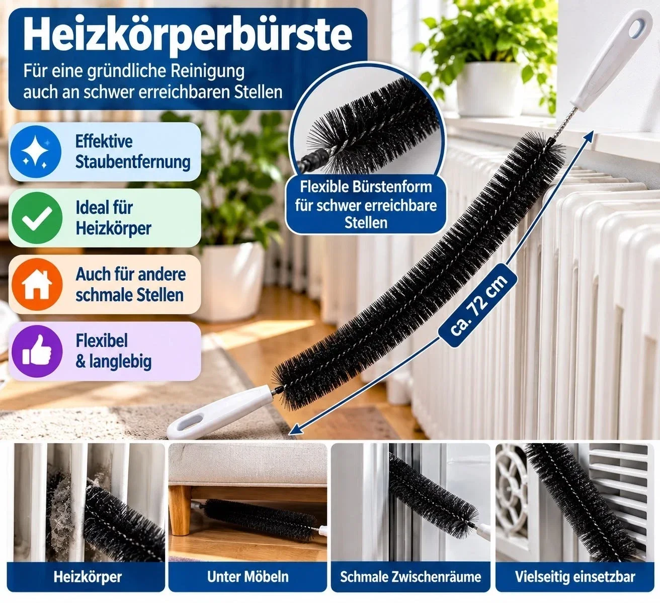 Heizkörperbürste Reinigungsbürste Staubbürste für Heizkörper & Zwischenräume