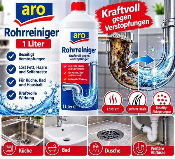 ARO Rohrreiniger 1 Liter – Abflussreiniger für Küche Bad Waschbecken
