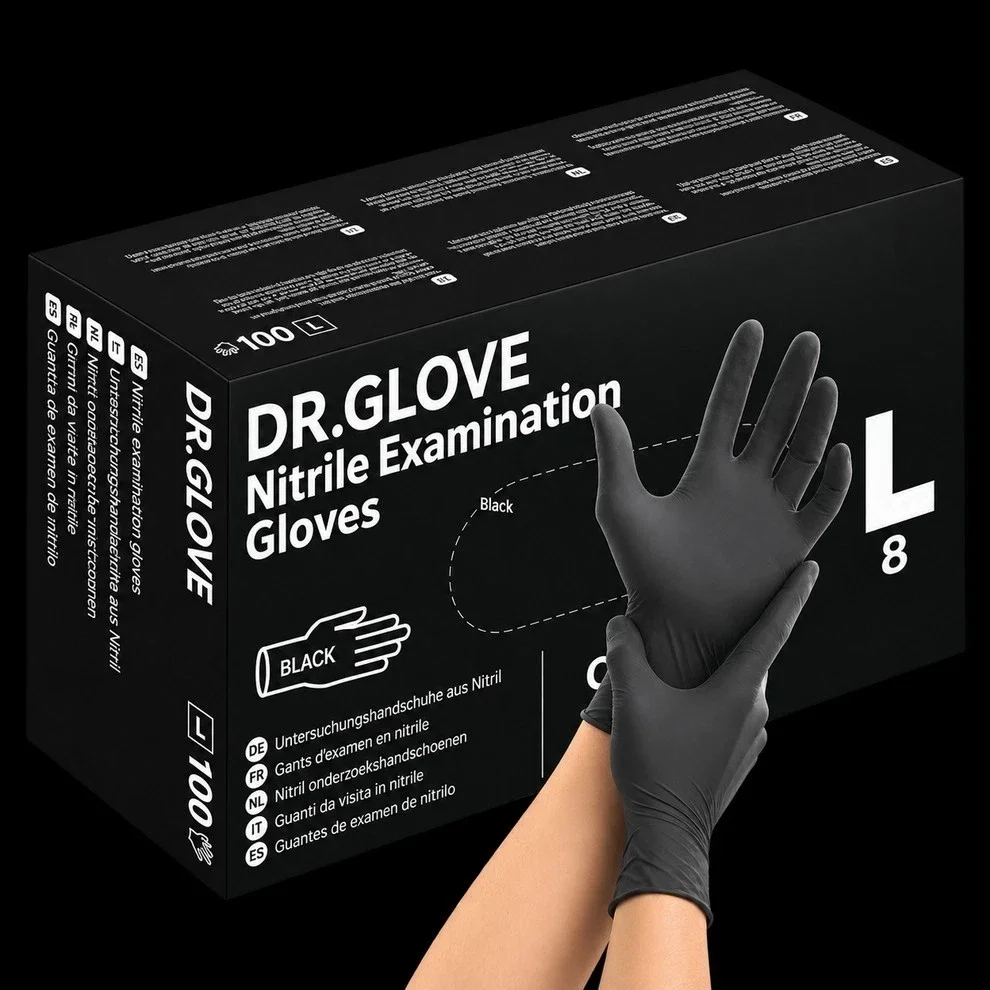 DR.GLOVE Nitril Einmalhandschuhe – Schwarz, Größe L, 100 Stück