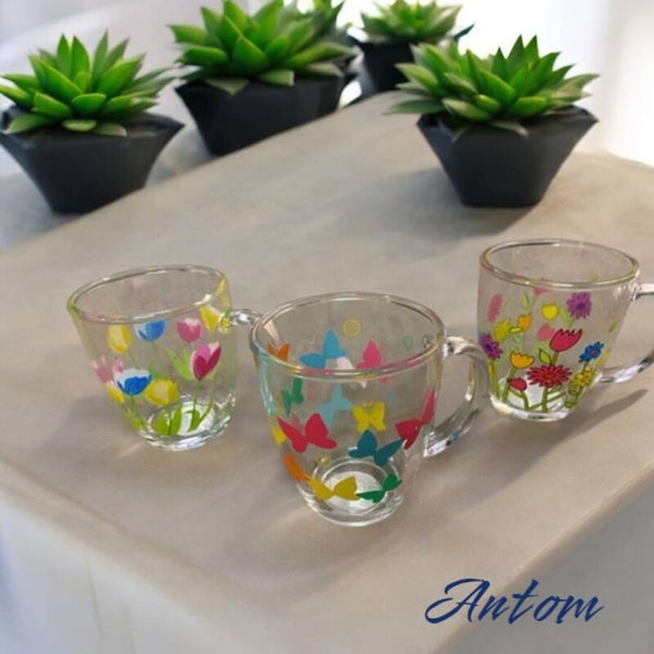 Glastasse "Blumen/Schmetterling" 250ml