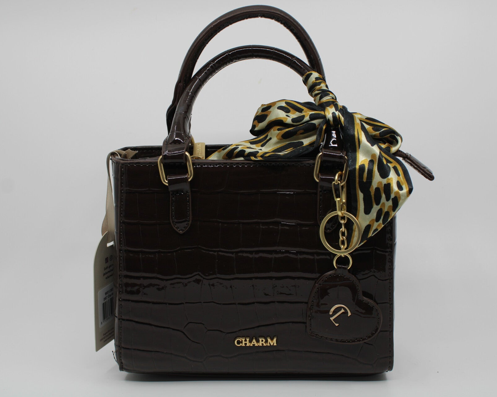 Hand- schoudertas croco lak - donkerbruin