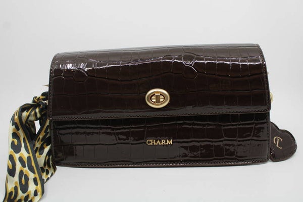 Hand- schoudertas lak - donkerbruin