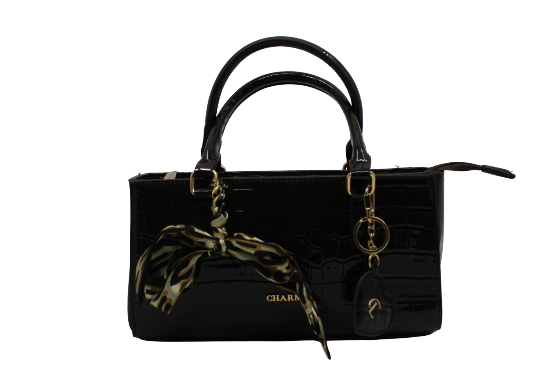 Handtas croco lak - donkerbruinl