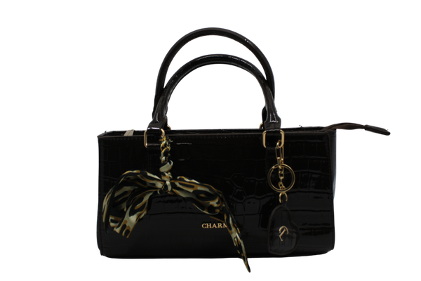 Handtas croco lak - donkerbruin