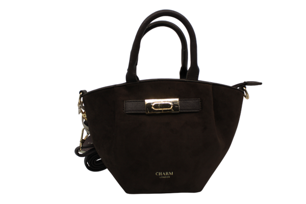 Hand- schoudertas suede - donkerbruin