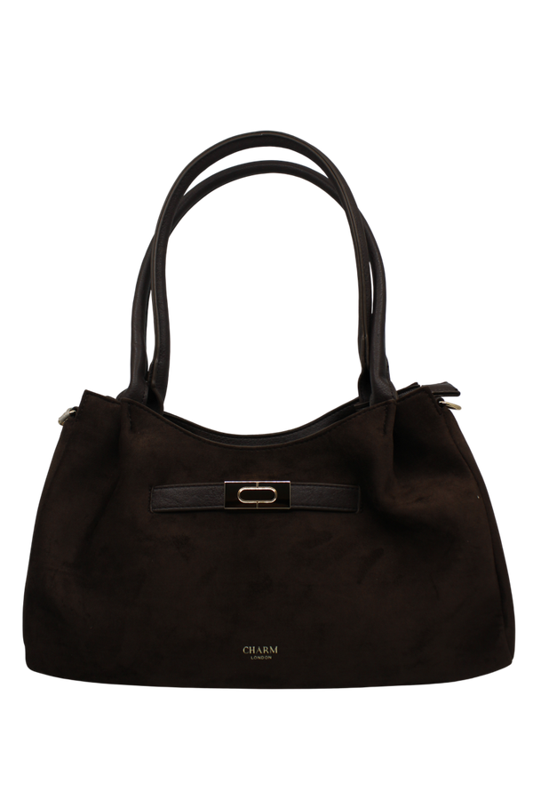 Hand tas suede - donkerbruin