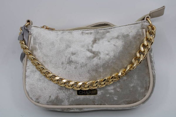 Schoudertas velvet - kit/taupe