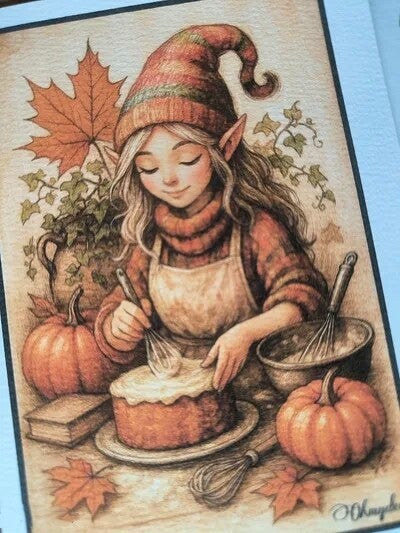 Hazel . Carte double et son marque-page assorti. Le gâteau