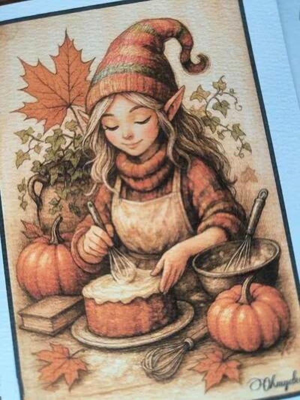 Hazel . Carte double et son marque-page assorti. Le gâteau