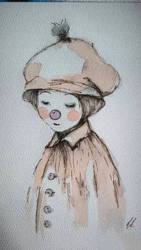 Aquarelle. Mélancolie, derrière le masque