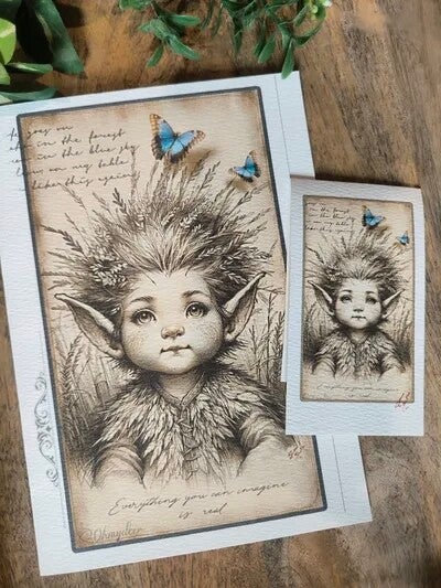 Carte double+ marque-page. L'enfant Elf