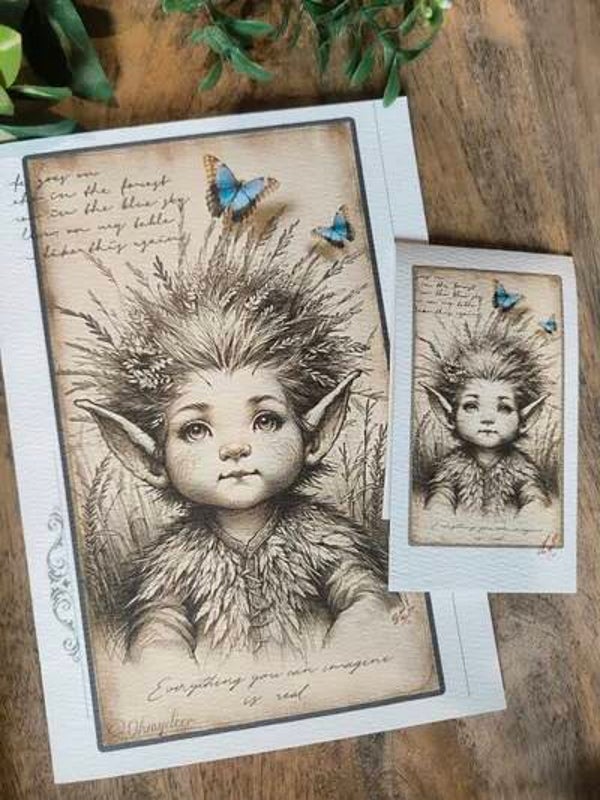 Carte double+ marque-page. L'enfant Elf
