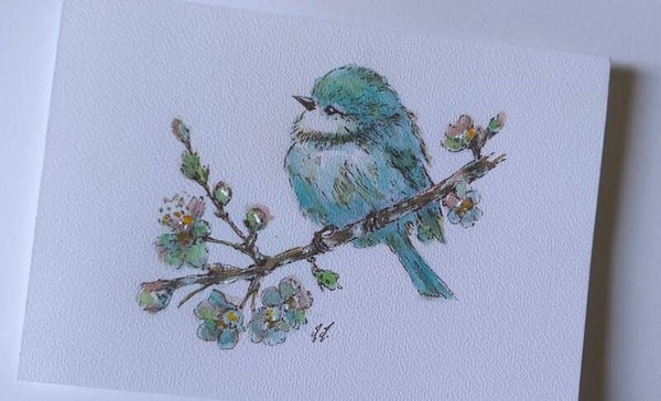Aquarelle. Mon bel oiseau bleu