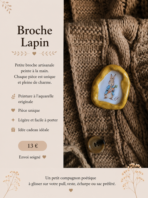Broche Aquarelle Lapin