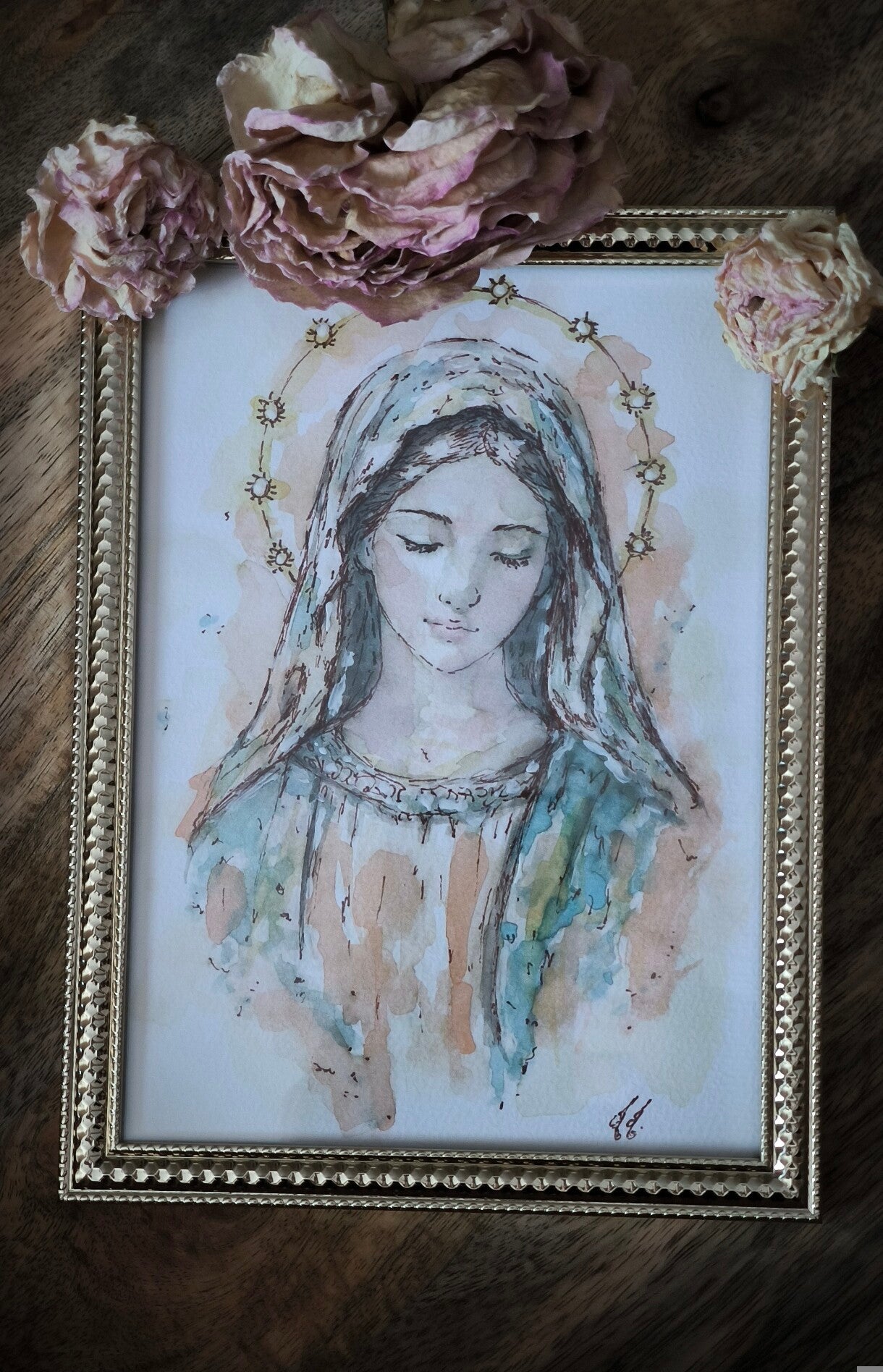 Aquarelle cadre Sainte Marie