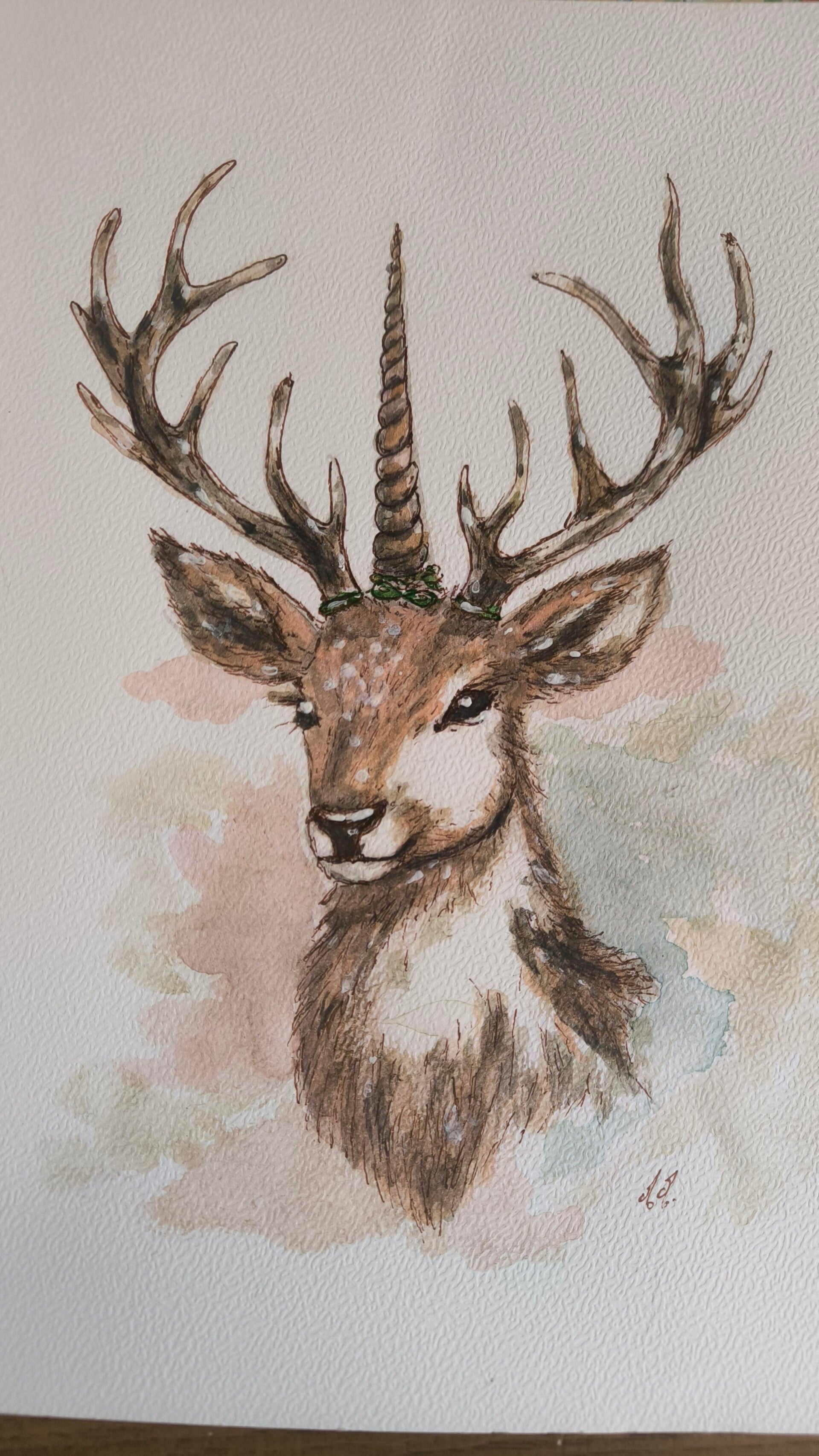 Aquarelle. Cerf mystique