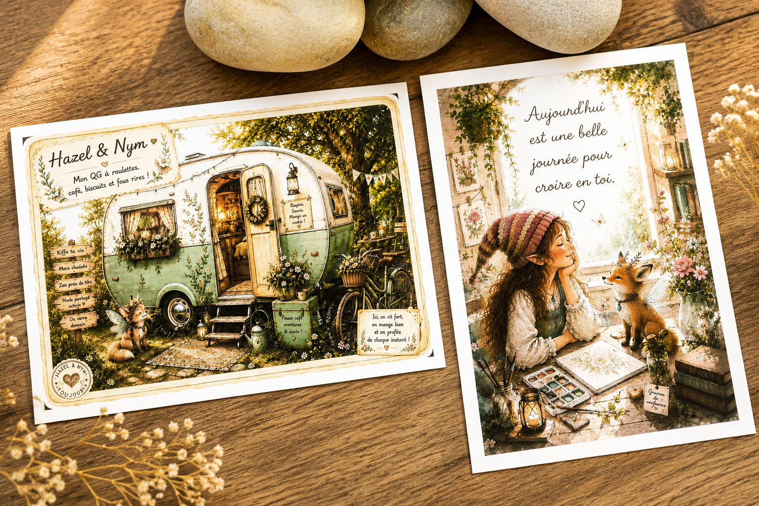 2 cartes simples . Hazel bohème