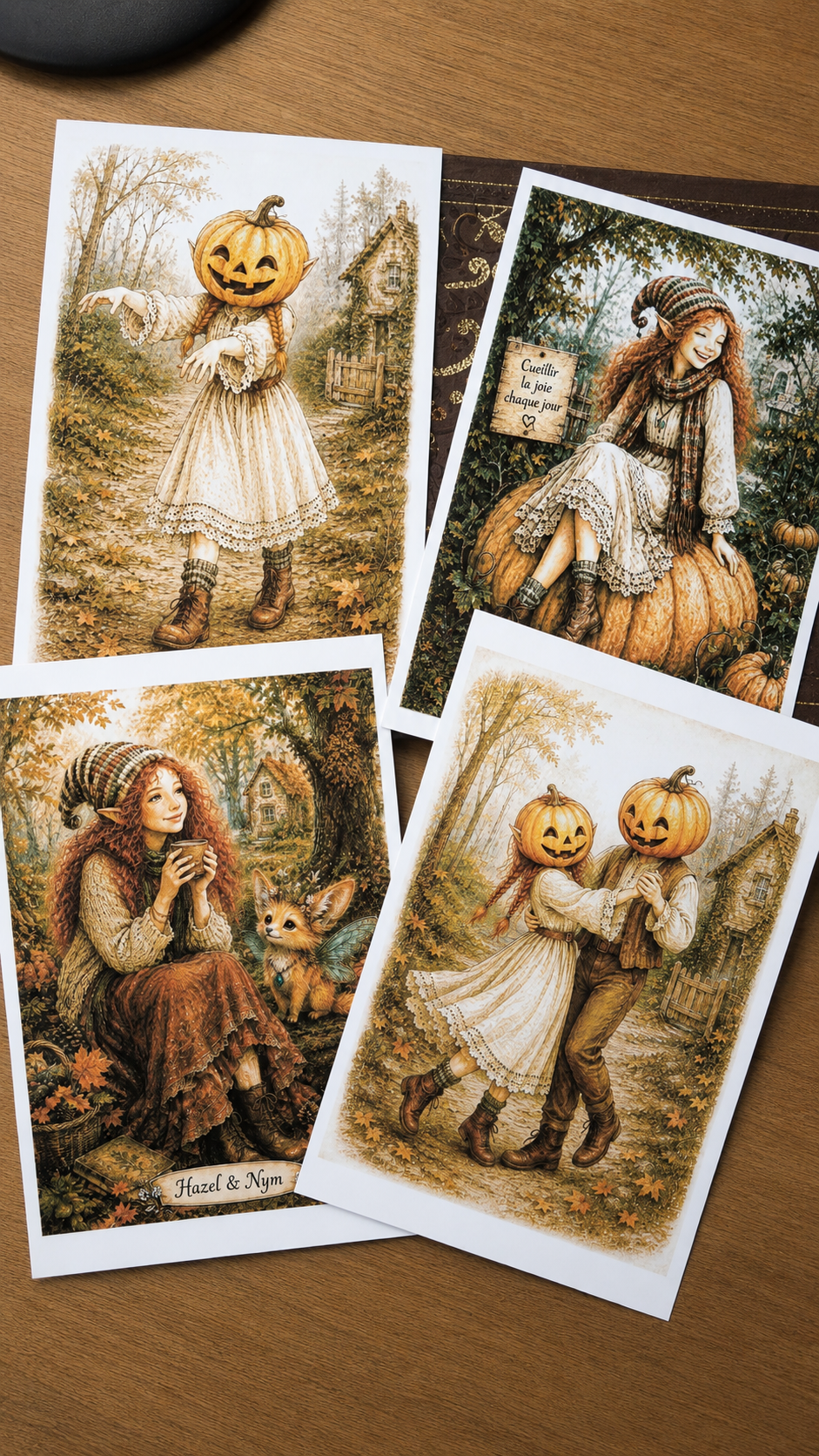 Lot 4 Cartes Hazel . Automne