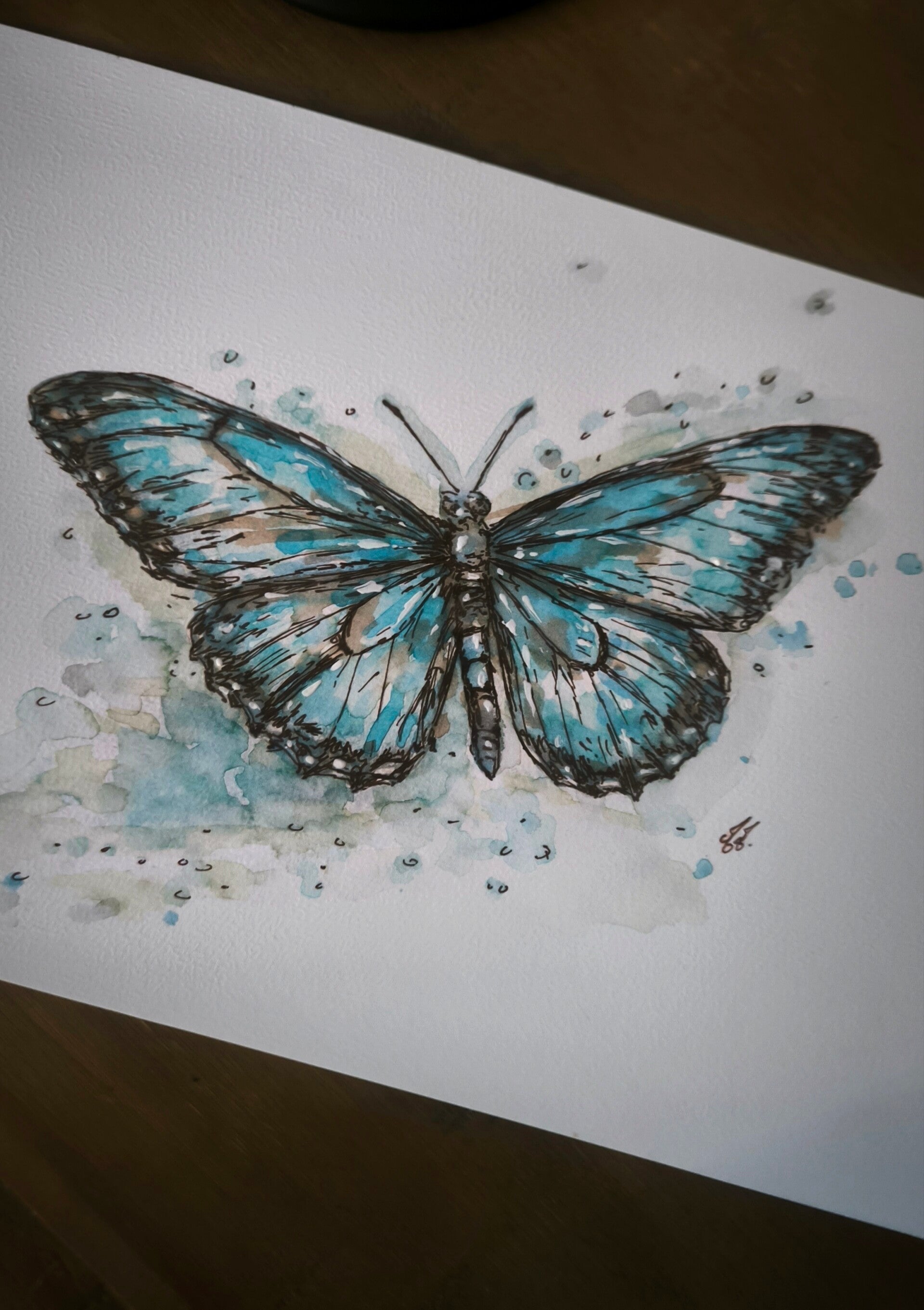 Aquarelle. Le papillon bleu