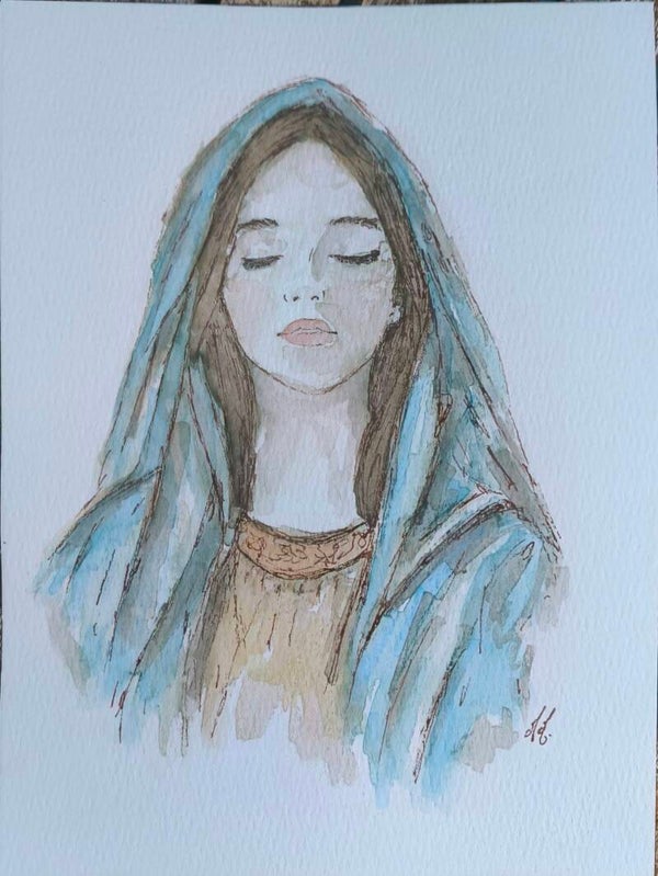 Aquarelle . Divine féminine. Retour à soi