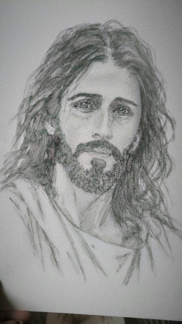 Portrait Crayon Eau. Jésus