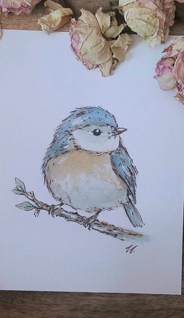 Aquarelle. L'oiseau bleu