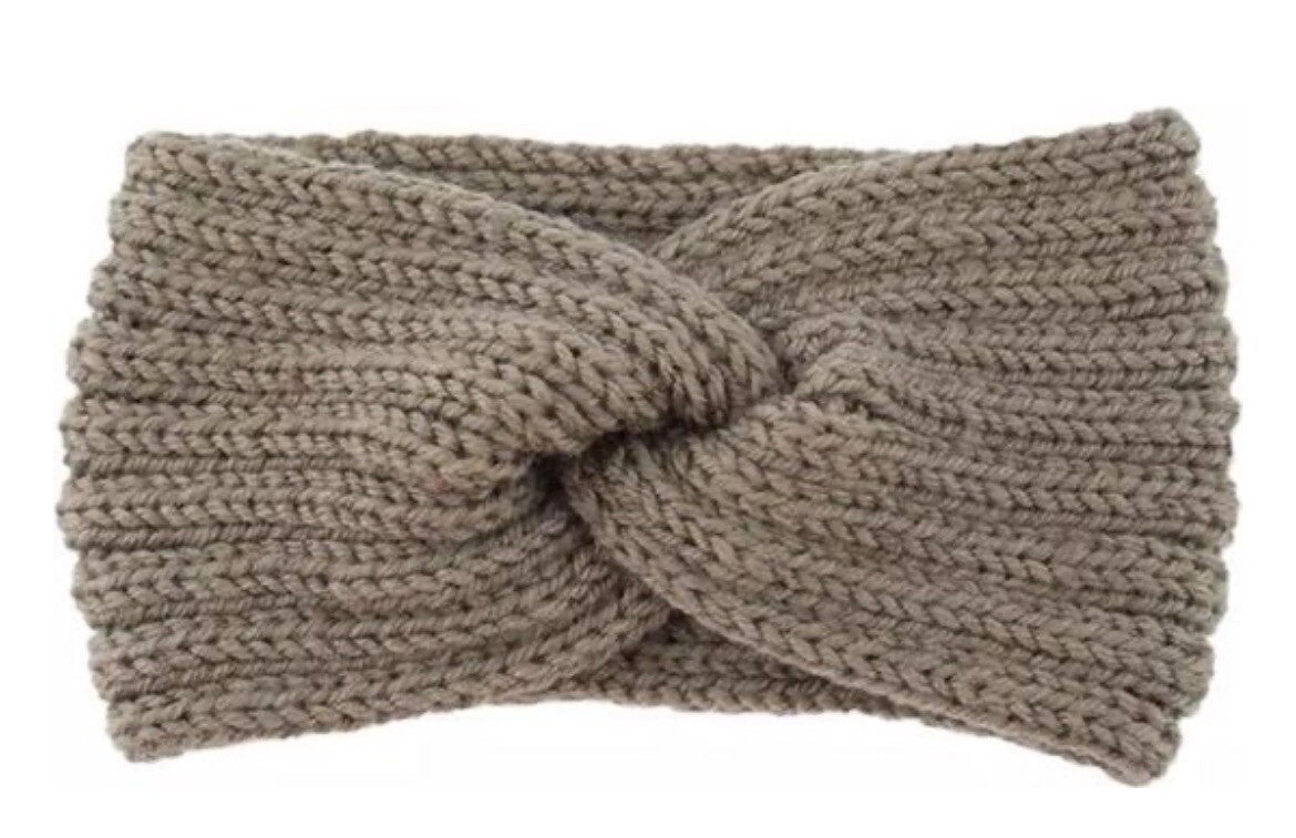 Gebreide Hoofdband met Twist - Beige/Taupe