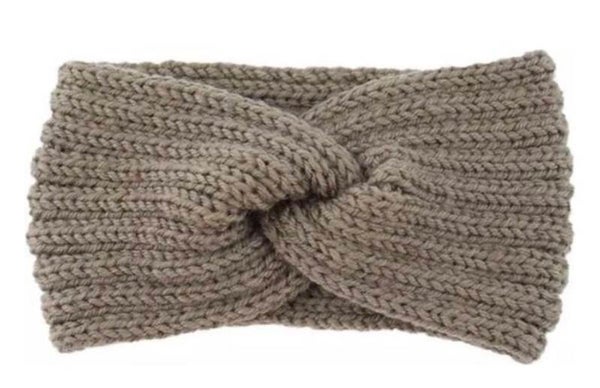 Gebreide Hoofdband met Twist - Beige/Taupe