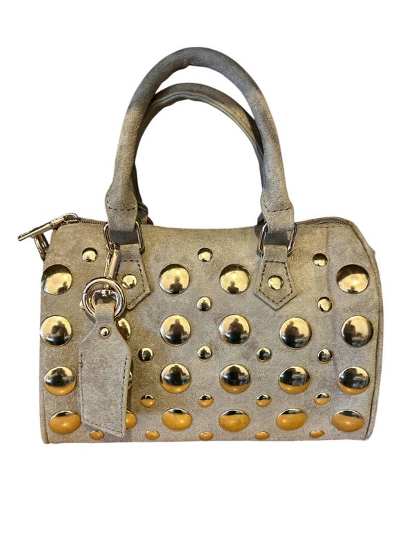 PU Suede Studs Tas Beige,  Luxe Tas Met Gouden Studs
