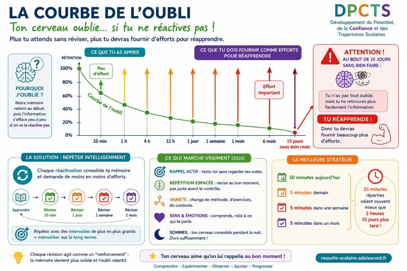 infographie presentant  la courbe de l oubli avec des conseils
