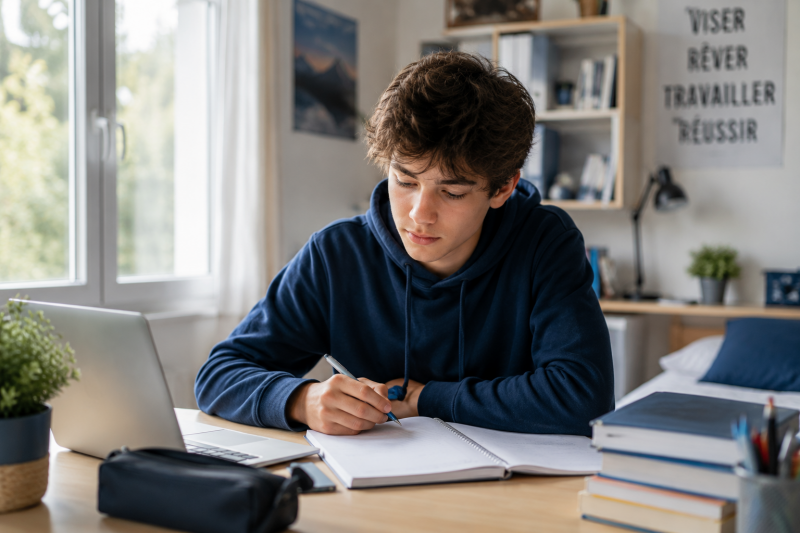 jeune qui fait ses devoirs