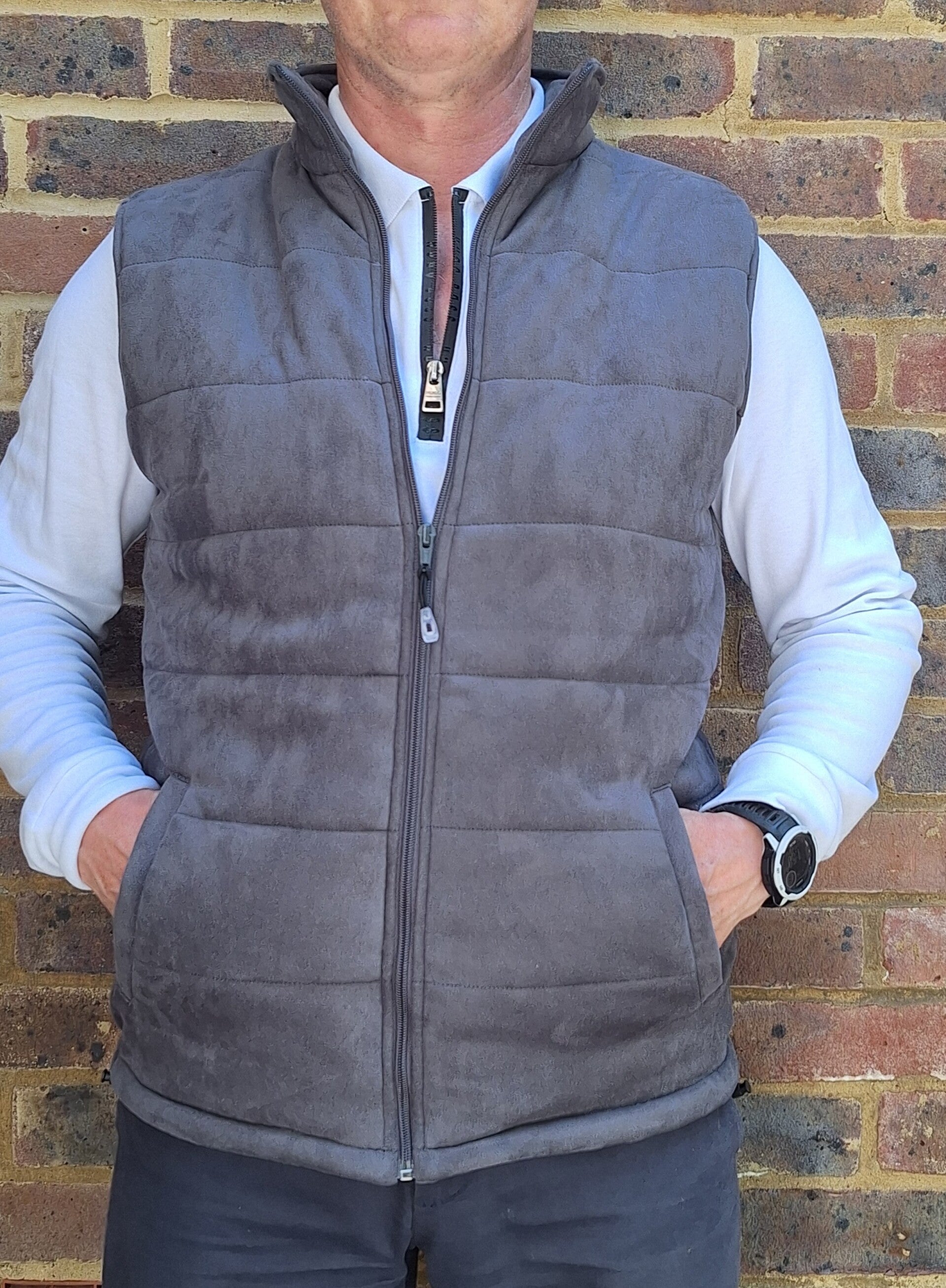 Faux Suede puffer gilet in grey